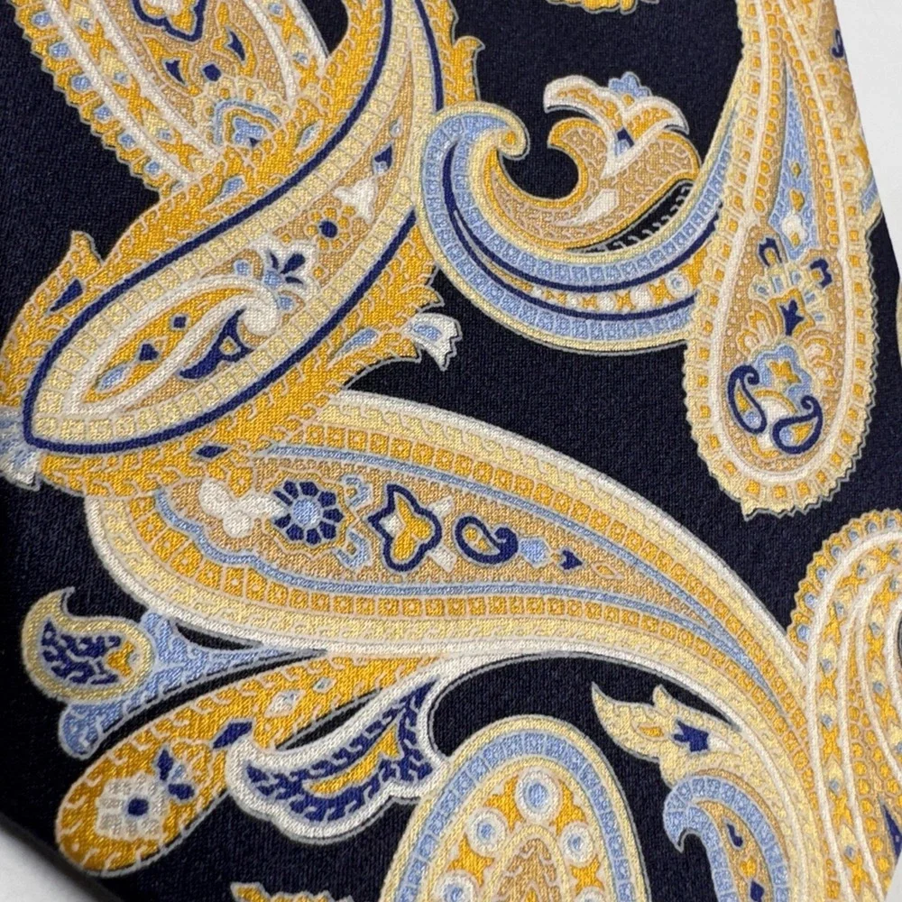 Countess Mara‎ Mens Navy Blue Gold Paisley 100% Silk Hand Made Necktie Tie